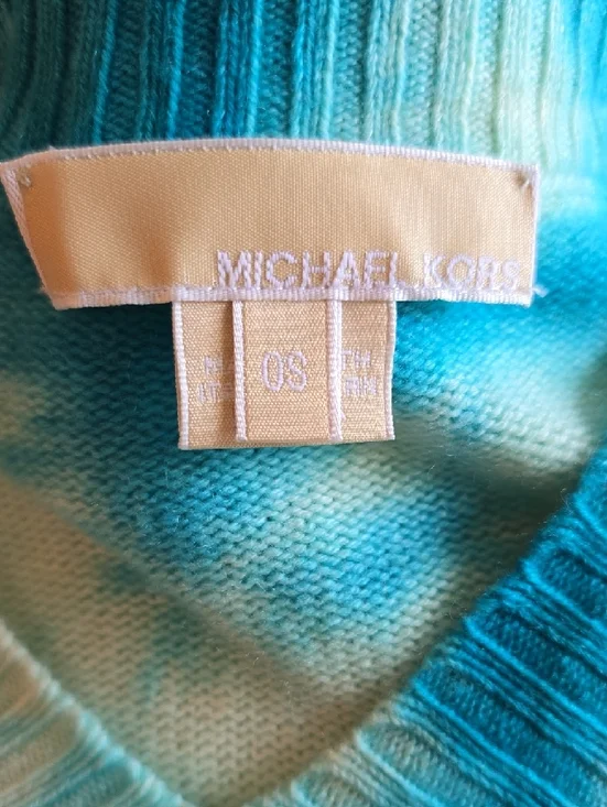 Michael Kors Blue and Cream Tie-Dye V-Neck Tunic with Self-Tie Belt - Picture 3 of 5